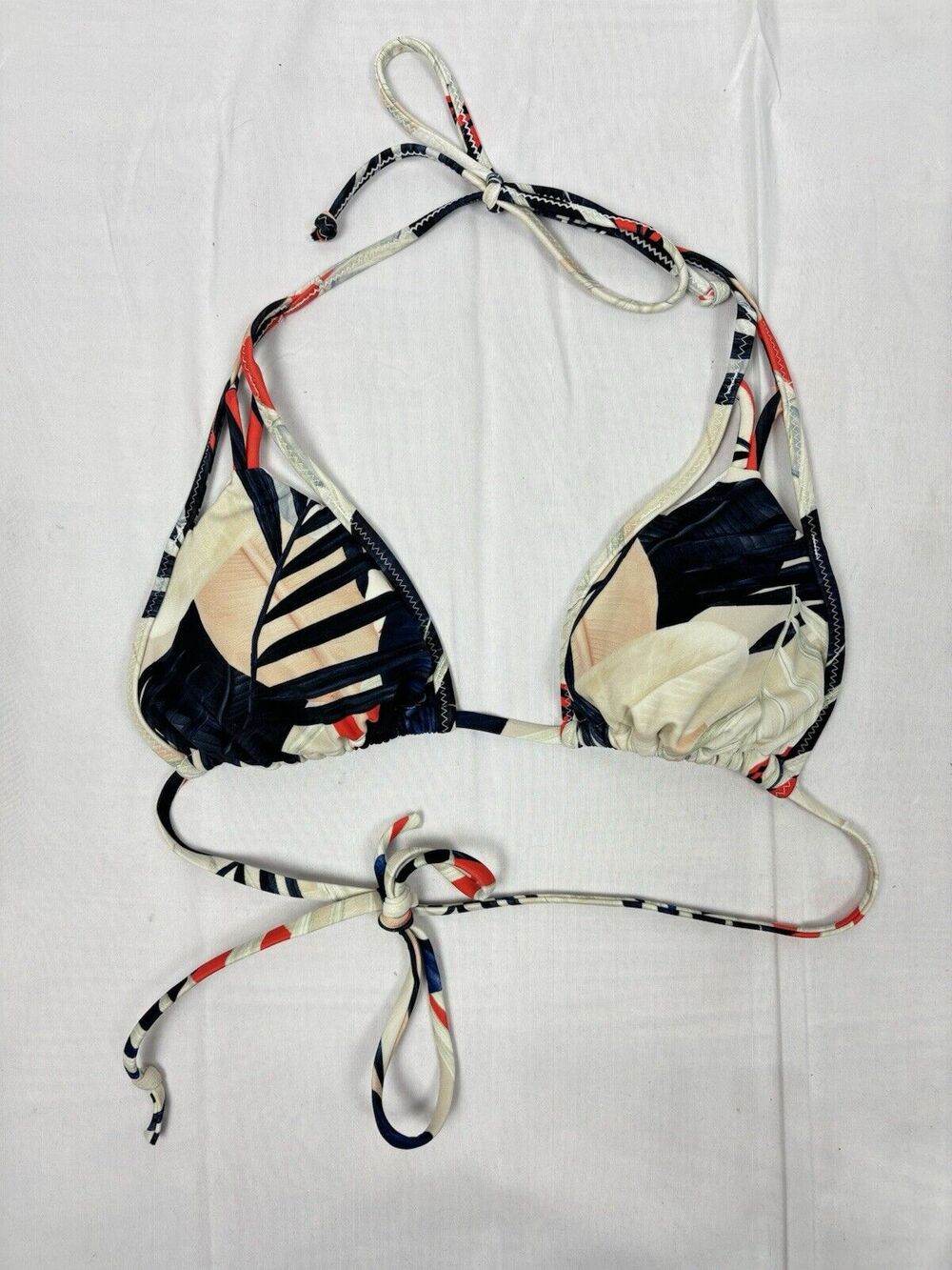 Athleta Tahitian Tropical Red Blue Triangle String Bikini Top Sz XXS